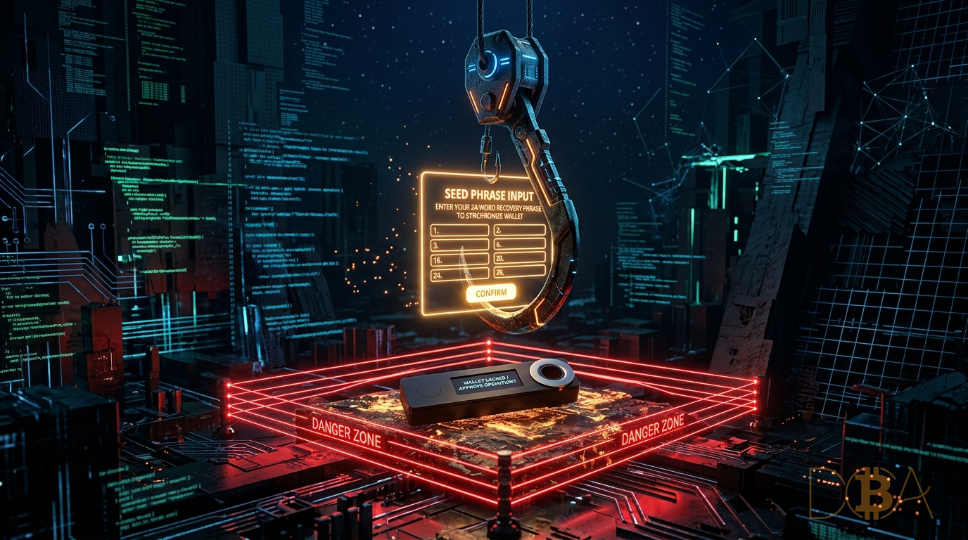 Mô phỏng hình thức tấn công lừa đảo phishing nhằm đánh cắp cụm từ seed phrase của ví Bitcoin.