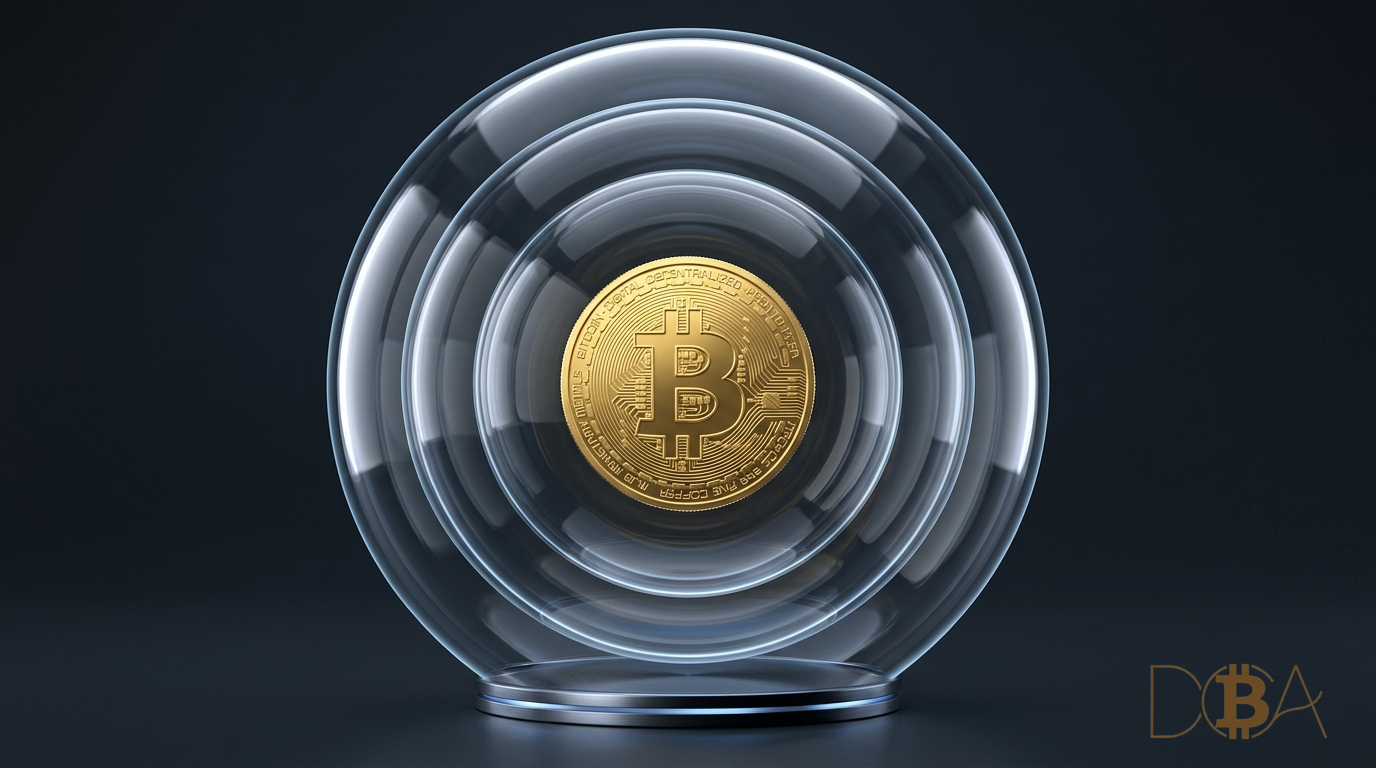 Các lớp vòm kính bảo hộ trong suốt đồng tâm bảo vệ lõi đồng Bitcoin