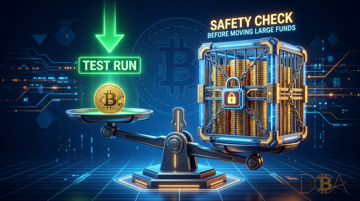 Rút thử một lượng Bitcoin rất nhỏ để xác nhận địa chỉ ví trước khi chuyển toàn bộ tài sản.